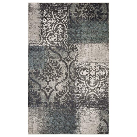 Palacedesigns Damask Distressed Stain Resistant Rectangle Area Rug - Teal & Gray - 8 x 10 ft. PA3103786